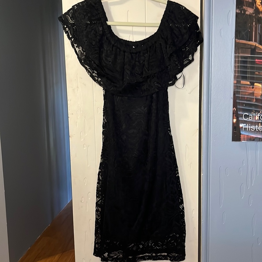 Black lace mini dress